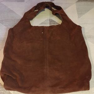 Suede Leather Cognac Brown Tote Bag